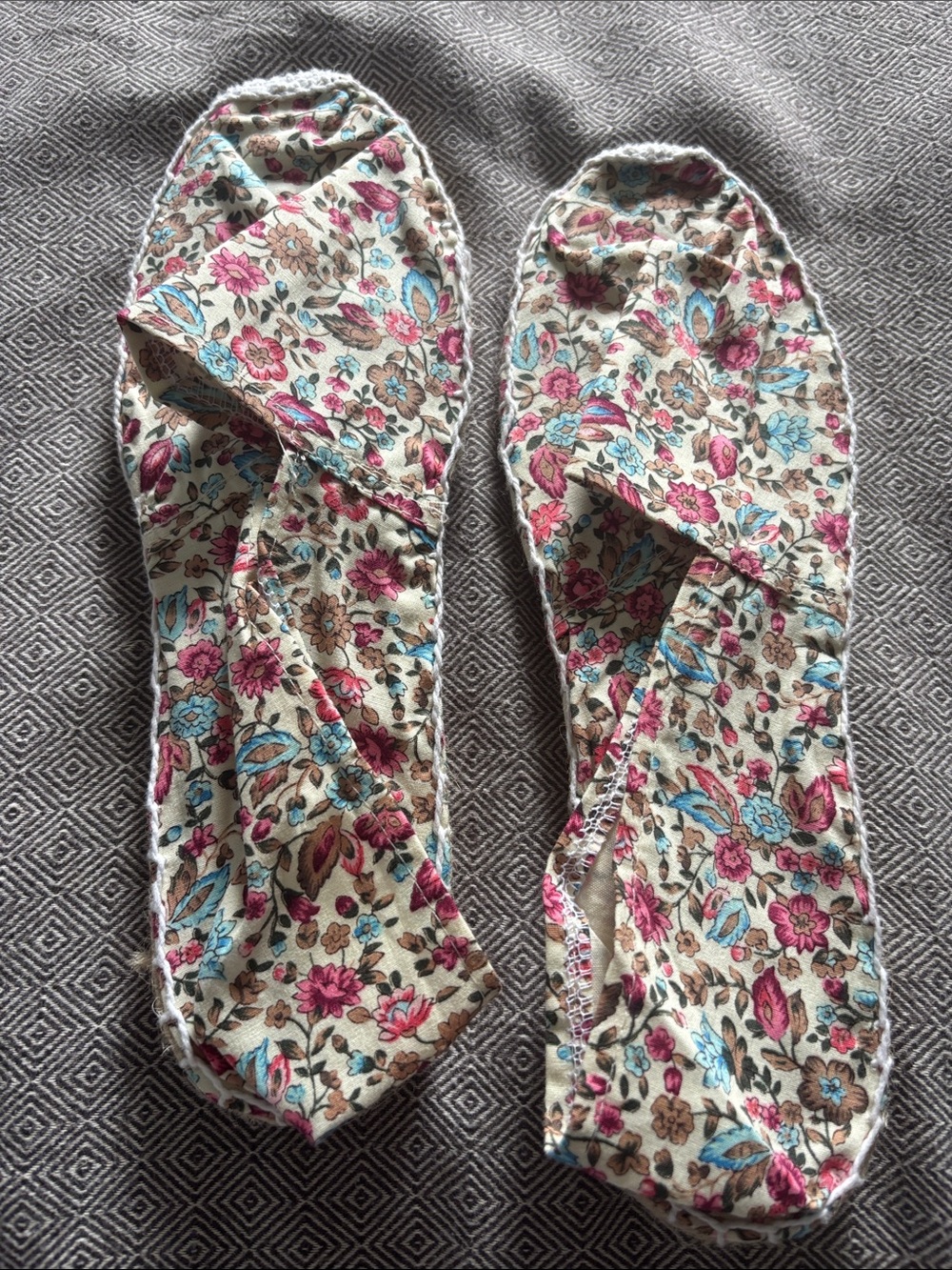 Floral Cotton Slip-On Espadrille Flats - Cream, Pink & Blue